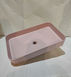 White Ceramic Blade, накладная прямоугольная раковина 65x40x11,5h см, розовый матовый