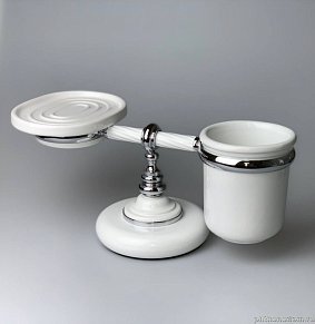 Stil Haus Giunone, настольные керамические мыльница + стакан, хром - белый, G15М(03)