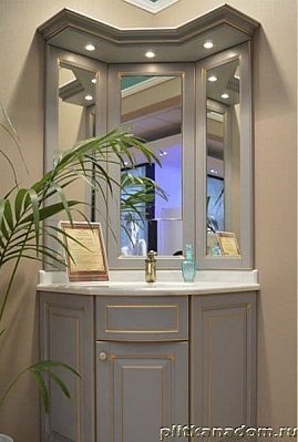 ЭкоМебель Royal Комплект мебели для ванных комнат Royal-5 Lux2 (тумба-умывальник угловая 70, моноблок угловой зеркальный)