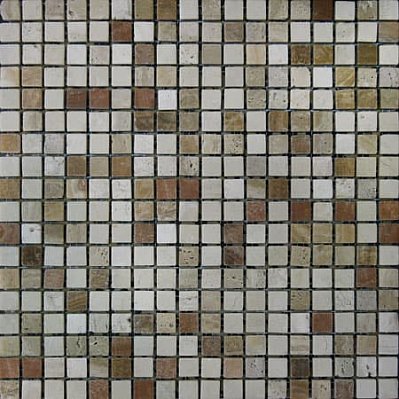 Bertini Mosaic Мозаика из мрамора Travertine-Cream Marfil-Wood-Grain Yell Мозаика 1,5х1,5 сетка 30,5х30,5