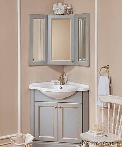 ЭкоМебель Соната Комплект мебели для ванных комнат Light1 (тумба с умывальником угловая 60х60,шкаф угловой с зеркалом,зеркало в раме)