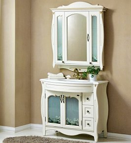 Мебель для ванны Атолл Ривьера ромашки 100 с зеркальным шкафом
