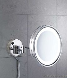 Gedy Vincent, настенное круглое косметическое зеркало (5x) с LED подсветкой (кабель и вилка), хром, 2118(13)