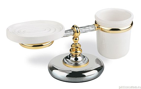 Stil Haus Giunone, настольные керамические мыльница + стакан, белый - золото, G15М(04)