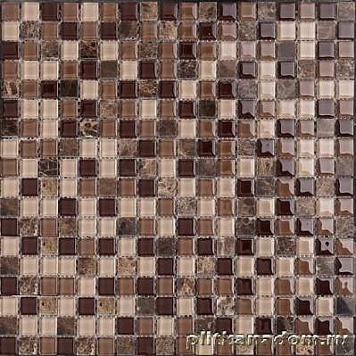 Pearl Мозаика KS 80 микс тёмно-бежевый мрамор-стекло (1,5х1,5х0,4) 30х30