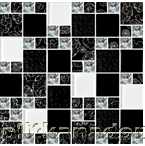 Росмозаика Мозаика стеклянная № 2233 Микс белый-черный-платина рифленая рисунок-черный рифленый верх-платина рифленый низ Мозаика 30х30 (4,8х4,8; 2,3х2,3) см