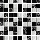 Росмозаика Мозаика стеклянная № 2251 Микс черный-белый рифленый верх-платина рифленая рисунок ромб Мозаика 30х30 (2,3х2,3) см