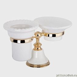 Tiffany World Harmony TWHA141bi-oro Настольный держатель с мыльницей и стаканом, белый-золото