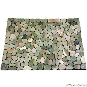 Sekitei Каменная мозаика Коврик натуральная Галька на резине MS7013 зелёно-белая 70х50 см