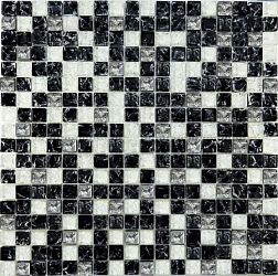 Росмозаика Мозаика стеклянная № 503 микс черный колотый-белый колотый 30х30 (1,5х1,5) см