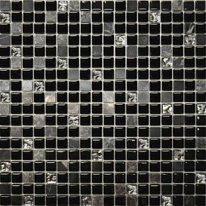 Росмозаика Мозаика № 2030 микс мрамор черный-черный-платина 1,5х1,5 30х30 см