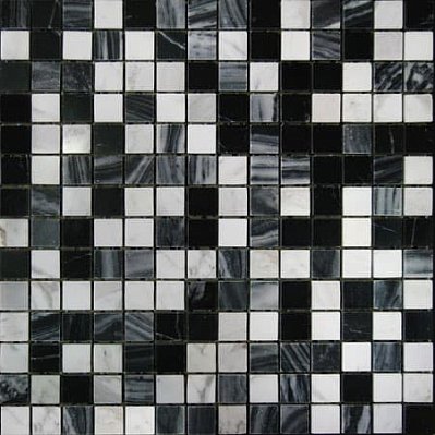 Bertini Mosaic Мозаика из мрамора Ajax-Black Marquina-Grey Marble Мозаика 2х2 сетка 30,5х30,5