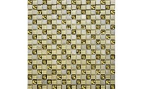 Росмозаика Мозаика МКС 2028 Микс мрамор бежевая, молочная, золото Матовая Мозаика 30х30 (1,5х1,5) см