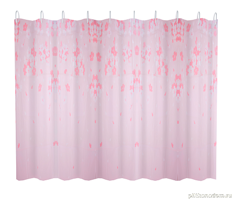 Шторка для ванны Fashun розовая с цветочным орнаментом (A8818)