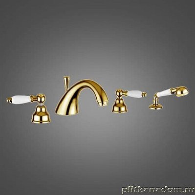 Emmevi Rubinetterie Deco Ceramic 121120 Смеситель для ванны на 4 отверстия с ручным душем (золото)