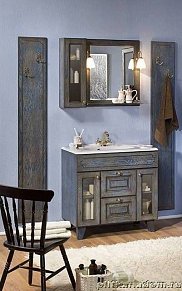 ЭкоМебель Марианна Комплект мебели для ванных комнат Prem3 (тумба с умывальником 89,6, зеркало в раме,шкаф 1-дверный стекло)