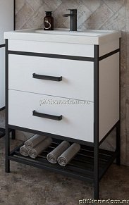 Sanflor Норд Тумба 60 с раковиной Como 60 (Cersanit), Белая, Черный муар 60х45х85,5
