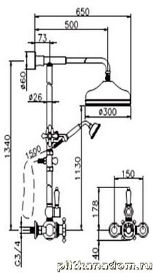 Cisal Victorian 590.VN32H.AC Душевая система термосмеситель, верхний душ D30 и ручной душ, шланг