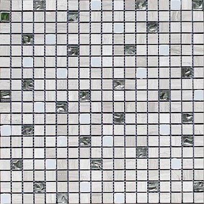 Bertini Mosaic Мозаика Миксы из мрамора Perlino Bianco-Glass-Steel Мозаика 1,5х1,5 сетка 30,5х30,5