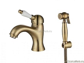 Aksy Bagno Biti 322 Смеситель для раковины с гигиенической лейкой, шланг, кронштейн, бронза