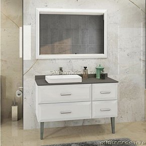 Comforty Империя 4142359 Тумба 120, белая с серой столешницей с раковиной Comforty 78189 (направляющие)