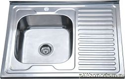 Sinklight Кухонная мойка накладная 8060 L-R с крылом, толщина 0,4 мм, глубина чаши 160 мм 80х60