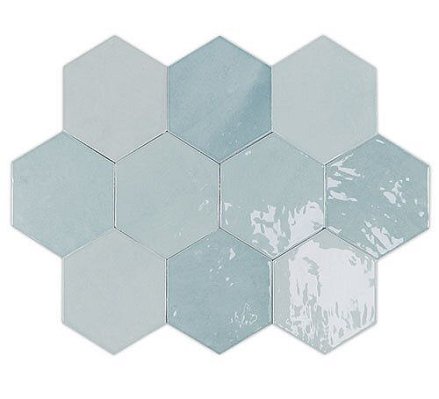Wow Zellige Hexa 122081 Aqua Голубая Глазурованная Настенная плитка 10,8х12,4 см
