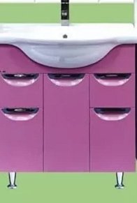 Тумба с раковиной Misty Жасмин 85 с 2 ящиками, с бельевой корзиной, пленка, цвет розовый