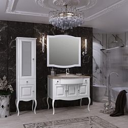 Opadiris Лаура Комплект мебели с мраморной столешницей 100, Белый матовый-Swarovski Хром (тумба, столешница, раковина, зеркало)