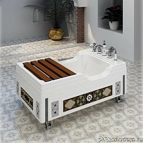 Radomir Тахарат Акриловая ванна, рама-подставка с декоративными ножками, слив, комплект панелей, сиденье из террасной доски
