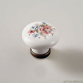 Eban Ceramica Decoro Fiore FAC01PO, Ручка-кнопка для мебели с рисунком цветы, белый-керамика