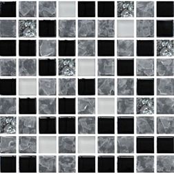 Росмозаика Мозаика стеклянная № 2201 Микс белый матовый-черный колотый матовый-черный-платина рифленый низ Мозаика 30х30 (1,5х1,5) см