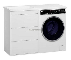 Brevita Grafit-60 L Тумба напольная 3 ящ. под стир. машину белая+раковина Даллас