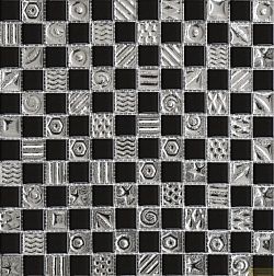 Росмозаика Мозаика стеклянная № 2169 Шахматка черный-платина рисунок Мозаика 30х30 (2,3х2,3) см