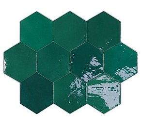 Wow Zellige Hexa 122086 Emerald Зеленая Глазурованная Настенная плитка 10,8х12,4 см